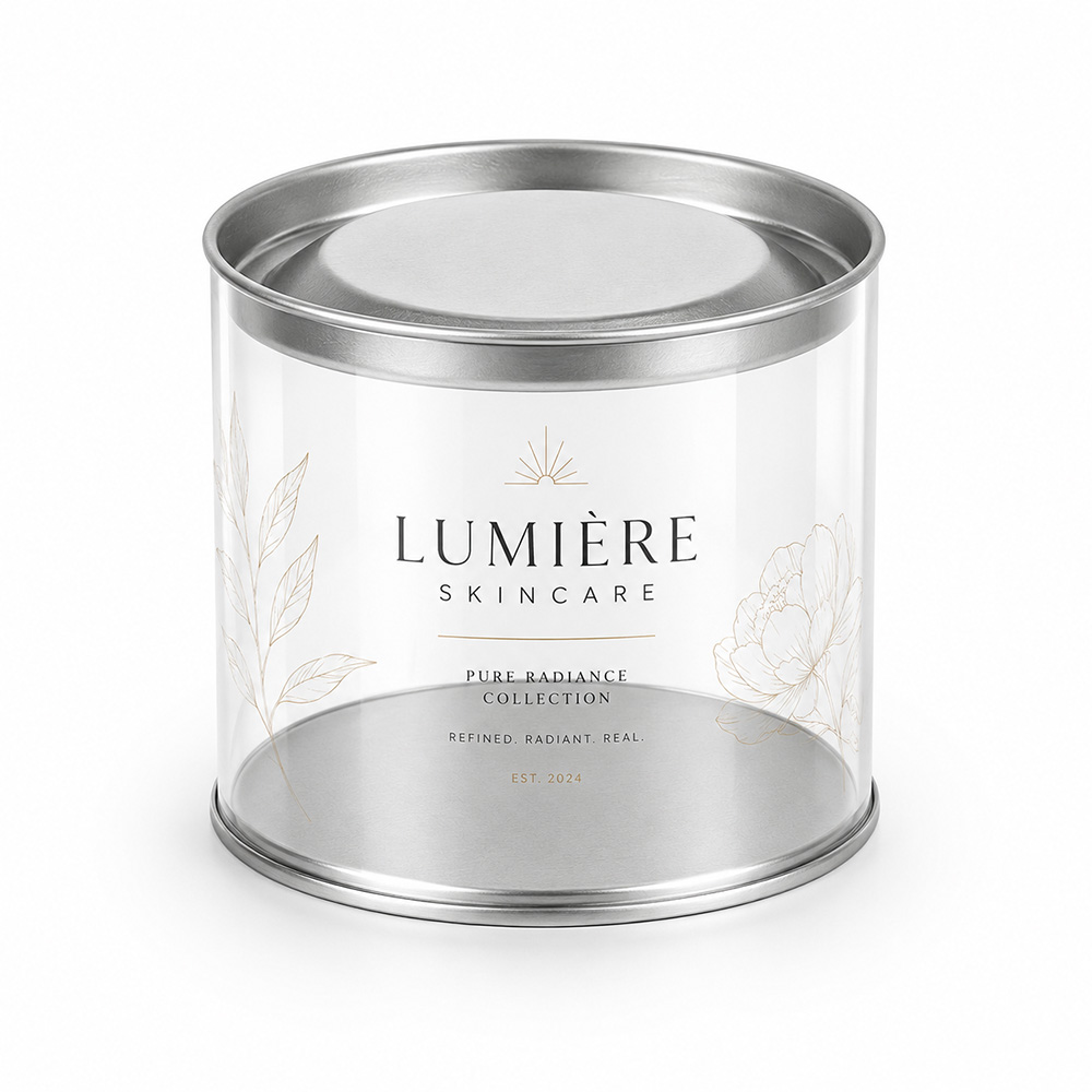Printing Clear Cylinder Packaging with Tin Lid Palstic Cylinder Container Skincare Box Packaging